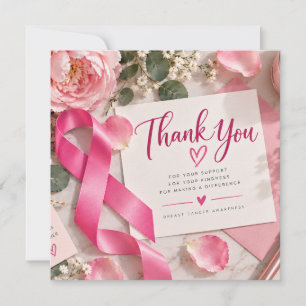 Pink Ribbon Breast Cancer Awareness Floral Thank You Card