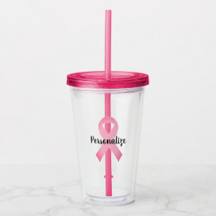 Pink ribbon breast cancer awareness logo custom acrylic tumbler