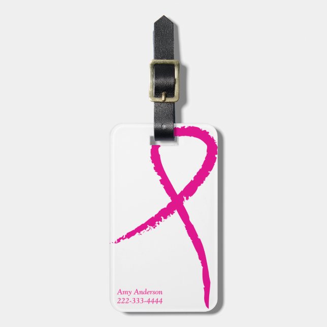 Pink Ribbon Breast Cancer Awareness Luggage Tag (Front Vertical)