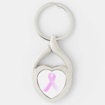 Pink Ribbon Breast Cancer Awareness Metal Keychain