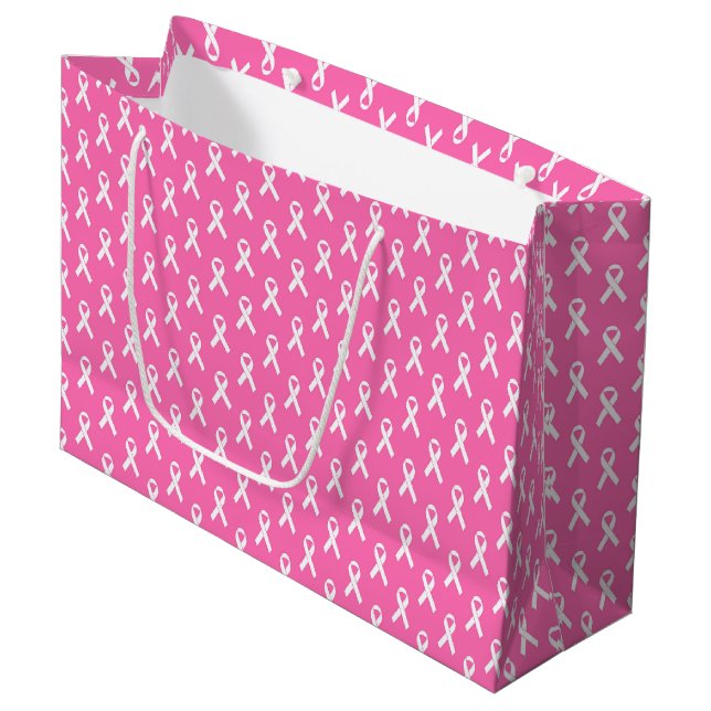 Pink Ribbon Breast Cancer Awareness Pattern Large Gift Bag (Front Angled)