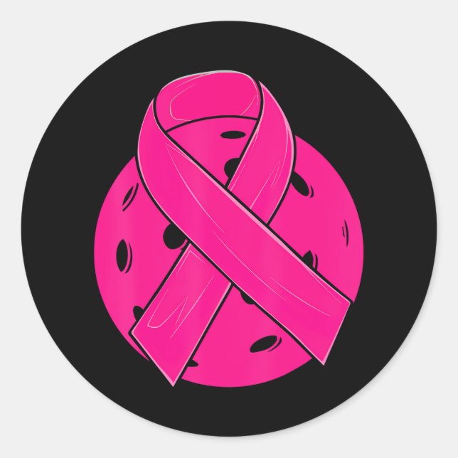 Pink Ribbon Breast Cancer Awareness Pickleball Classic Round Sticker (Front)