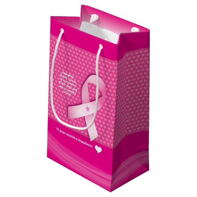 Pink Ribbon Breast Cancer Awareness Self-Care Love Small Gift Bag (Back Angled)