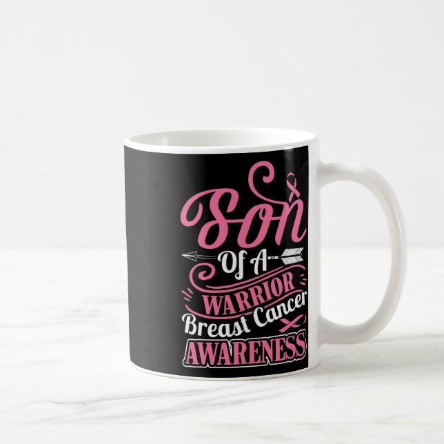 Pink Ribbon Breast Cancer Awareness Son Of Warrior Coffee Mug (Right)