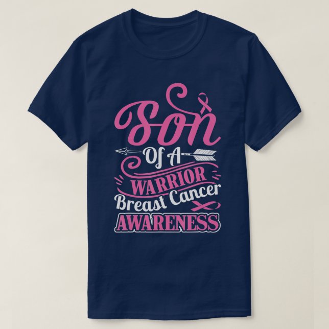 pink ribbon breast cancer awareness Son of warrior T-Shirt (Design Front)