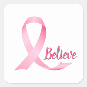 Pink Ribbon Breast Cancer Awareness Square Sticker