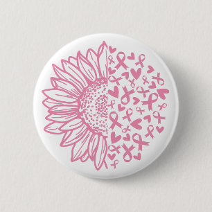 Pink Ribbon Breast Cancer Awareness Sunflower 6 Cm Round Badge