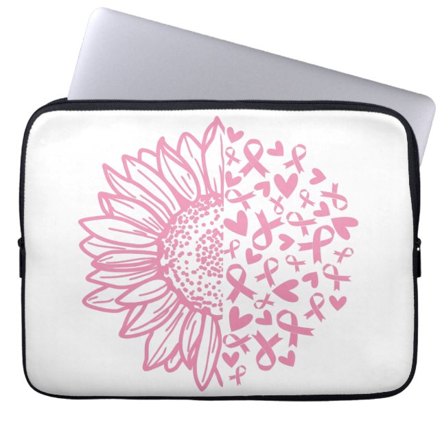 Pink Ribbon Breast Cancer Awareness Sunflower Laptop Sleeve (Front)