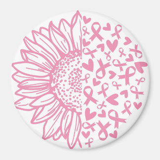 Pink Ribbon Breast Cancer Awareness Sunflower Magnet
