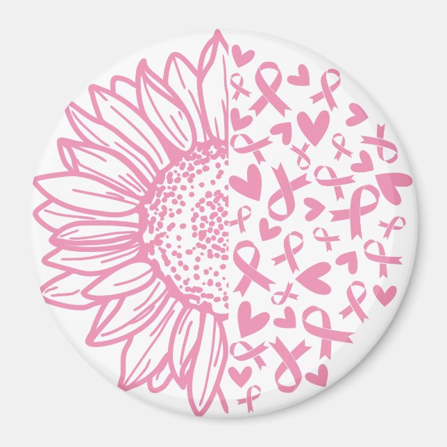 Pink Ribbon Breast Cancer Awareness Sunflower Magnet (Front)