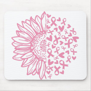 Pink Ribbon Breast Cancer Awareness Sunflower Mouse Mat