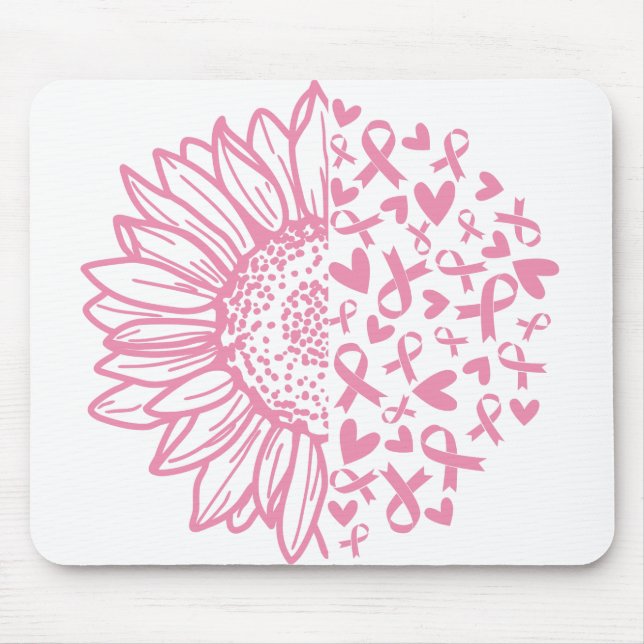 Pink Ribbon Breast Cancer Awareness Sunflower Mouse Mat (Front)