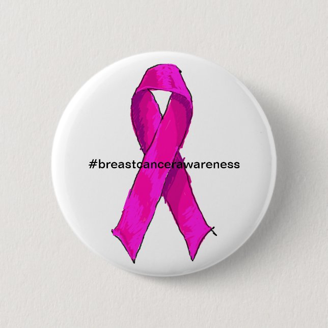 Pink Ribbon Breast Cancer Awareness Support 6 Cm Round Badge (Front)