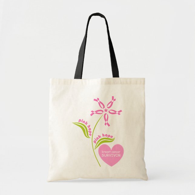 Pink Ribbon Breast Cancer Awareness Survivor Tote Bag (Front)