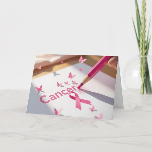 Pink Ribbon Breast Cancer Awareness Text Card (Front)