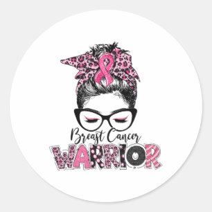 Pink Ribbon Breast Cancer Awareness Warrior Messy  Classic Round Sticker