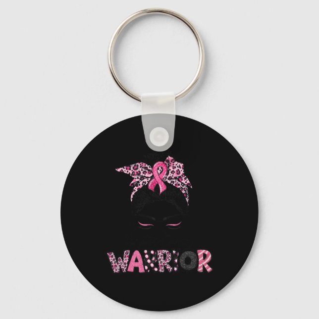 Pink Ribbon Breast Cancer Awareness Warrior Messy  Key Ring (Front)