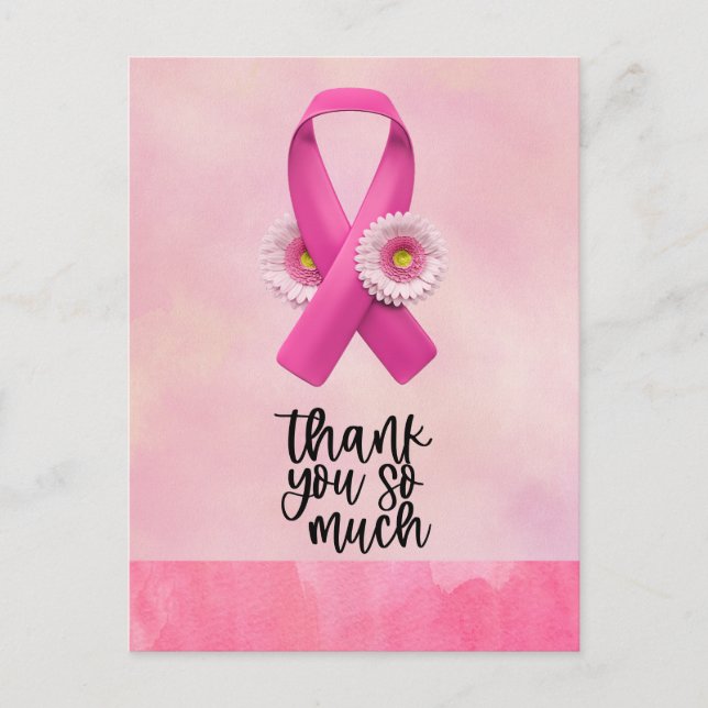 Pink Ribbon Breast cancer Awareness with Flowers Postcard (Front)