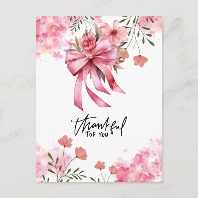 Pink Ribbon Breast cancer Awareness with Flowers Postcard (Front)