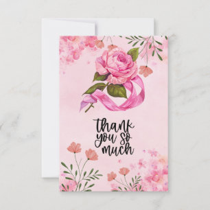 Pink Ribbon Breast cancer Awareness with Flowers  Thank You Card