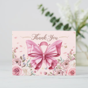 Pink Ribbon Breast cancer Awareness with Flowers Thank You Card