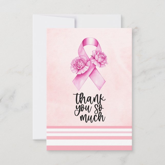 Pink Ribbon Breast cancer Awareness with Flowers  Thank You Card (Front)
