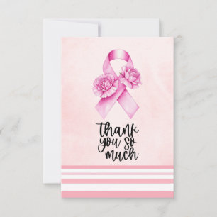 Pink Ribbon Breast cancer Awareness with Flowers Thank You Card