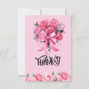 Pink Ribbon Breast cancer Awareness with Flowers Thank You Card