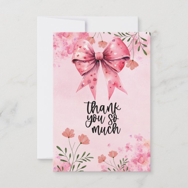 Pink Ribbon Breast cancer Awareness with Flowers Thank You Card (Front)