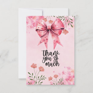 Pink Ribbon Breast cancer Awareness with Flowers Thank You Card