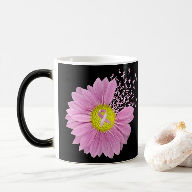 Pink Ribbon Breast Cancer Daisy Magic Mug (With Donut)
