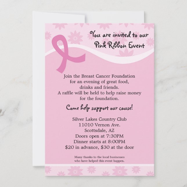Pink Ribbon Breast Cancer Event Invitation (Front)