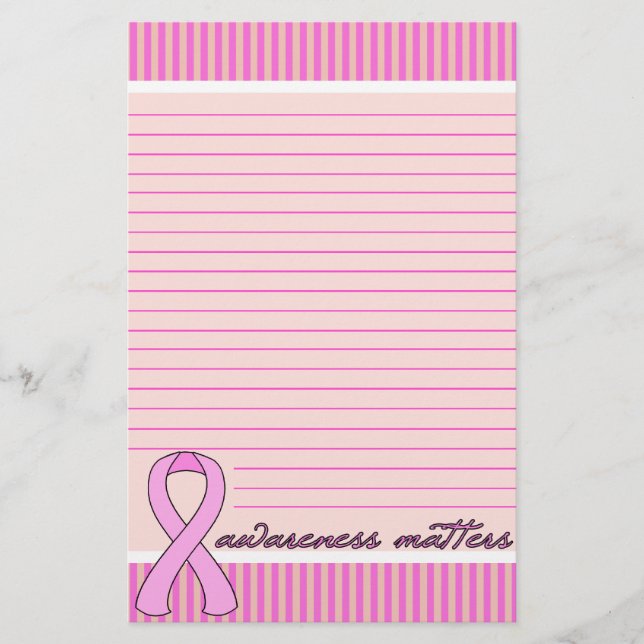 Pink Ribbon Breast Cancer Lined Stationery (Front)
