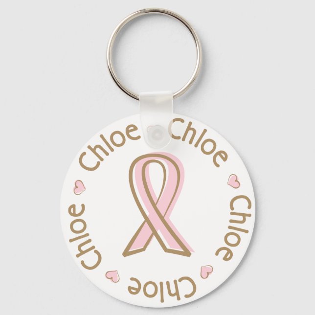 Pink Ribbon Breast Cancer Name Chloe Key Ring (Front)