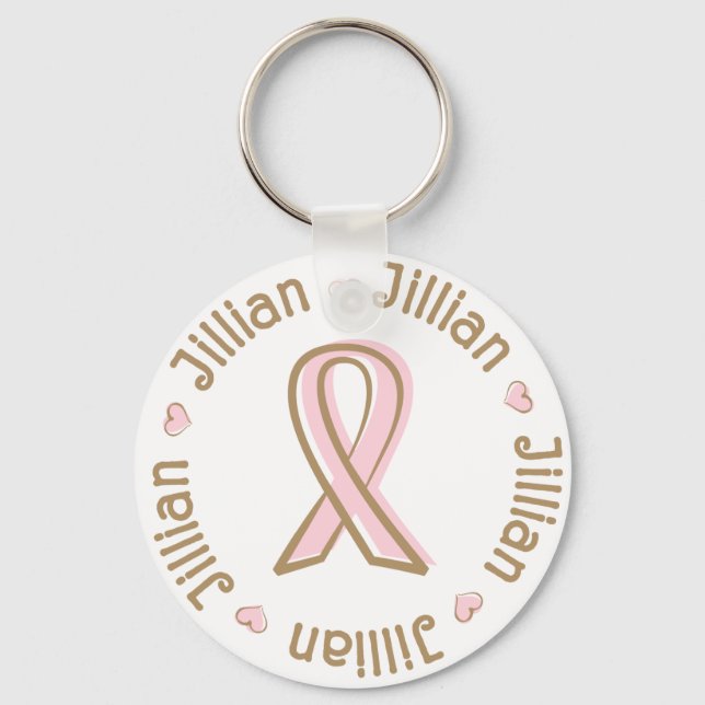Pink Ribbon Breast Cancer Name Jillian Key Ring (Front)