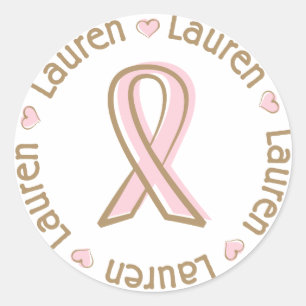 Pink Ribbon Breast Cancer Name Lauren Classic Round Sticker