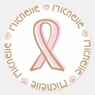 Pink Ribbon Breast Cancer Name Michelle Classic Round Sticker