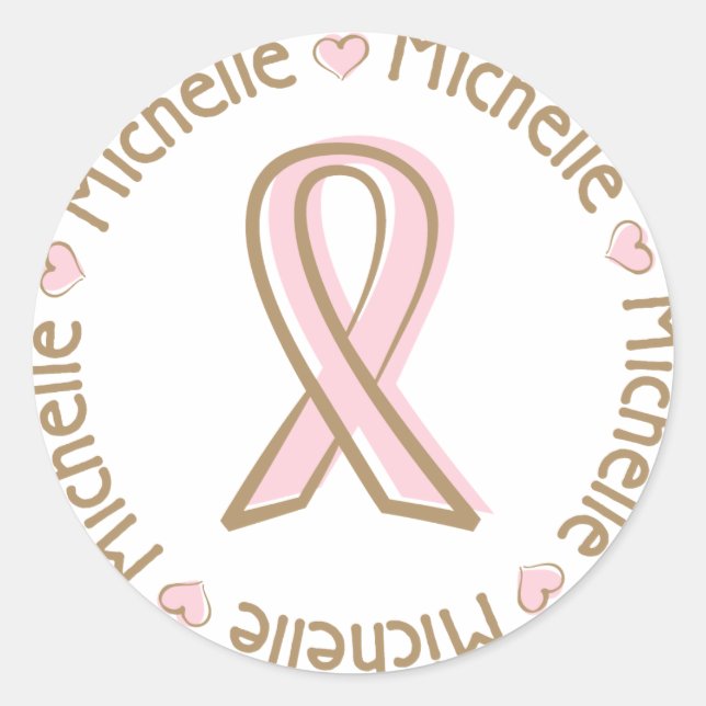 Pink Ribbon Breast Cancer Name Michelle Classic Round Sticker (Front)