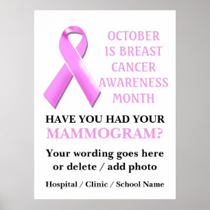 Pink ribbon breast cancer Personalise Poster