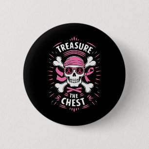 Pink Ribbon Breast Cancer Pirate Treasure The Ches 6 Cm Round Badge