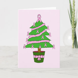 Pink Ribbon Breast Cancer Support, Christmas. Holiday Card