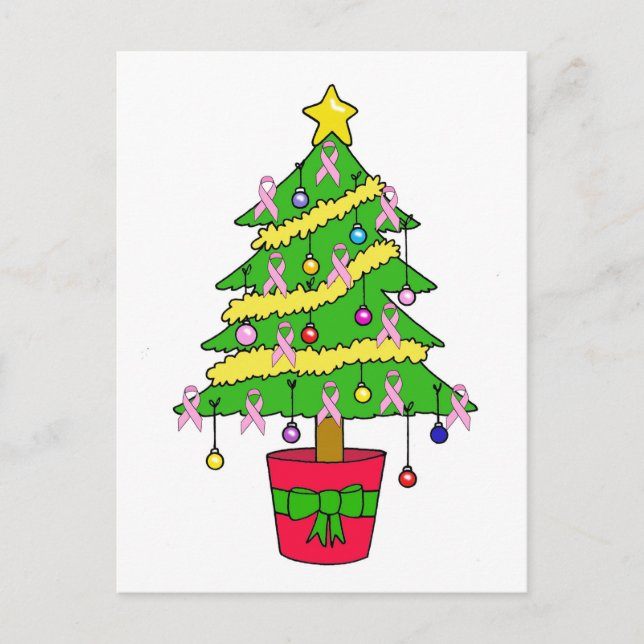 Pink Ribbon Breast Cancer Support Christmas Holiday Postcard (Front)