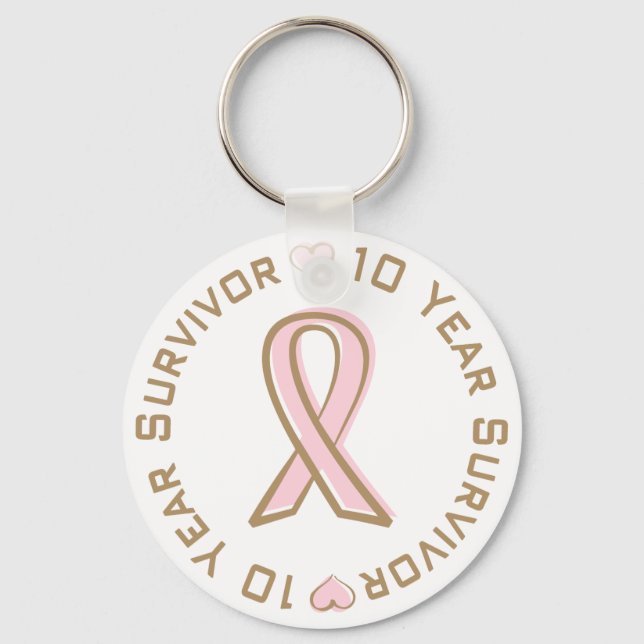 Pink Ribbon Breast Cancer Survivor 10 Years Key Ring (Front)