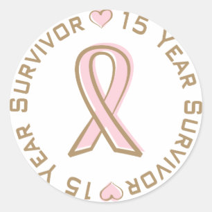 Pink Ribbon Breast Cancer Survivor 15 Years Classic Round Sticker