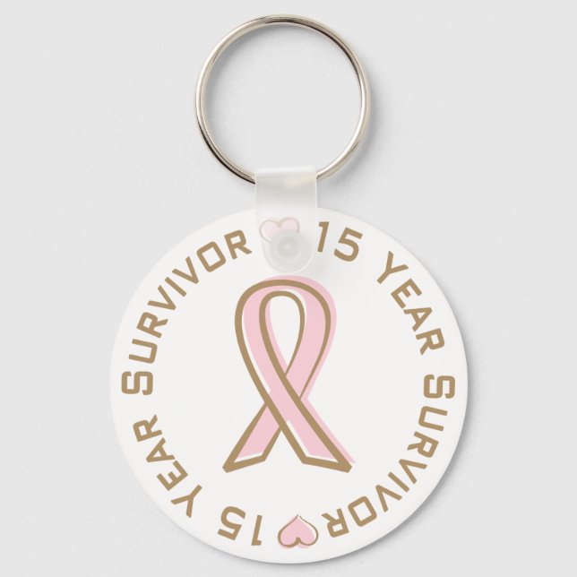 Pink Ribbon Breast Cancer Survivor 15 Years Key Ring (Front)