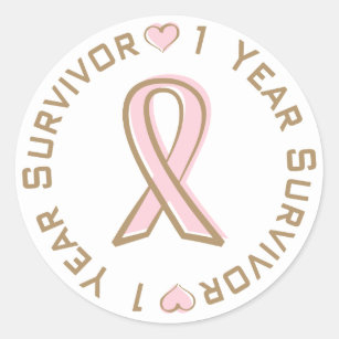 Pink Ribbon Breast Cancer Survivor 1 Year Classic Round Sticker