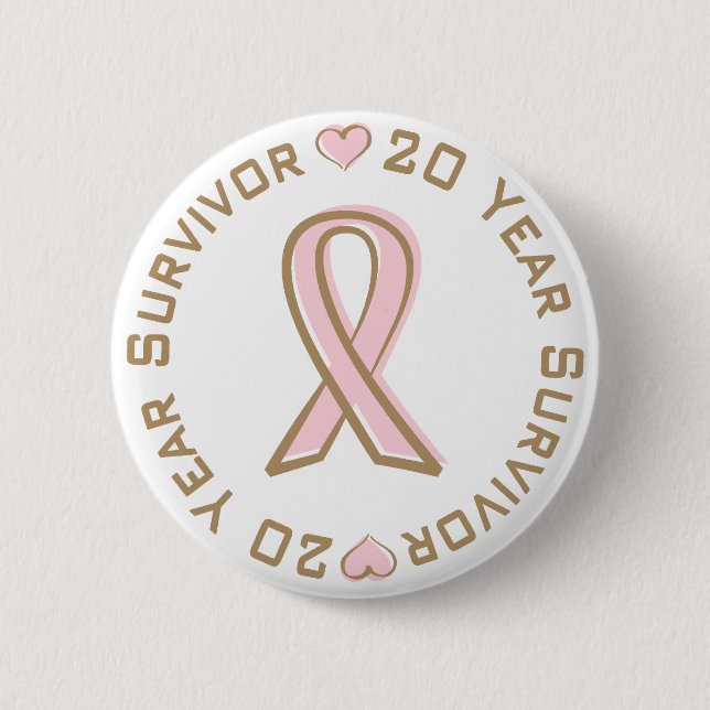 Pink Ribbon Breast Cancer Survivor 20 Years 6 Cm Round Badge (Front)