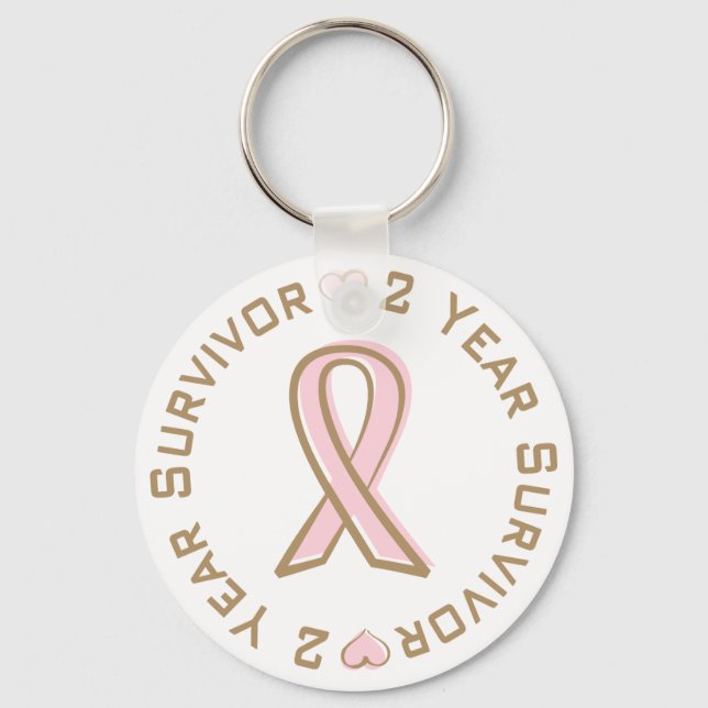 Pink Ribbon Breast Cancer Survivor 2 Years Key Ring (Front)