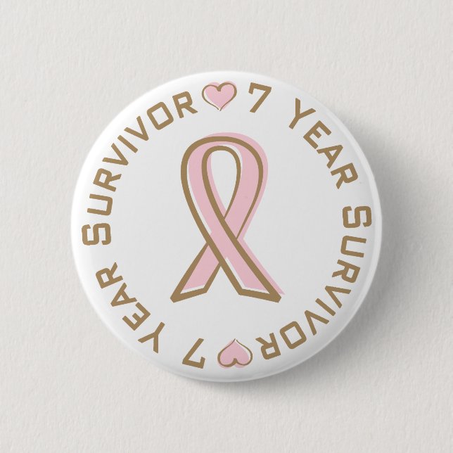 Pink Ribbon Breast Cancer Survivor 7 Years 6 Cm Round Badge (Front)
