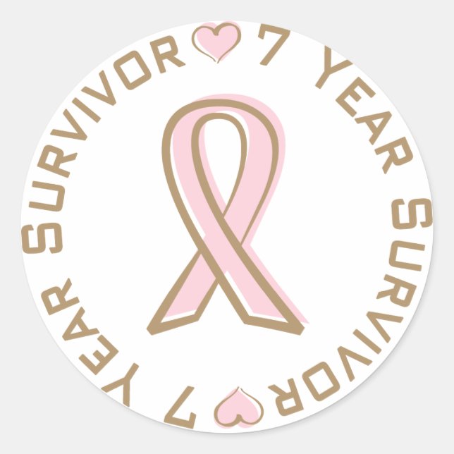 Pink Ribbon Breast Cancer Survivor 7 Years Classic Round Sticker (Front)